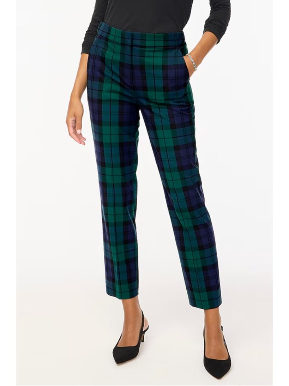 J.Crew Black Watch Tartan Plaid Slim Cropped Pants Blue Green Stretch #BT015